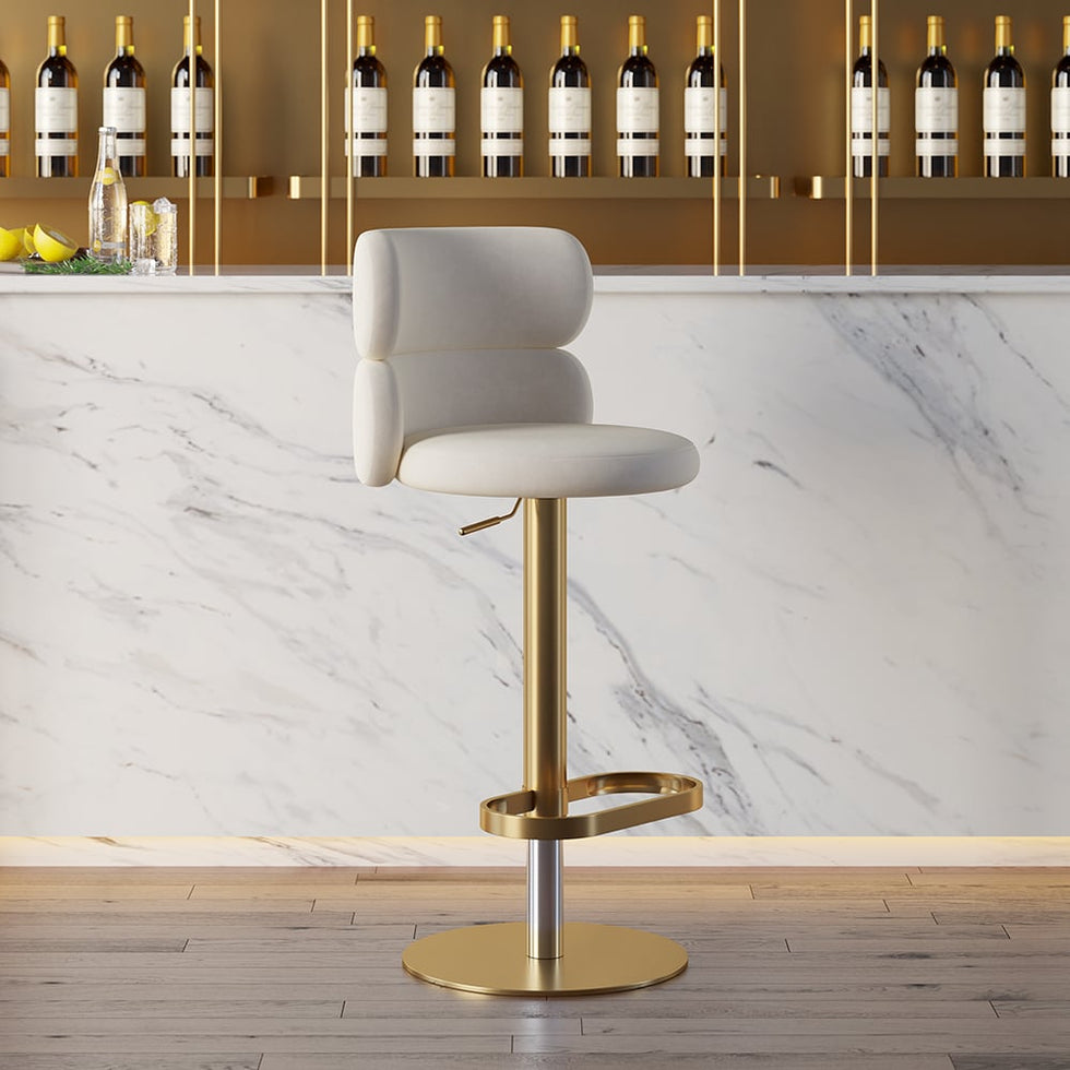 HMR - Affordable Luxury Modern Adjustable Swivel Bar Stools with Velvet Upholstery