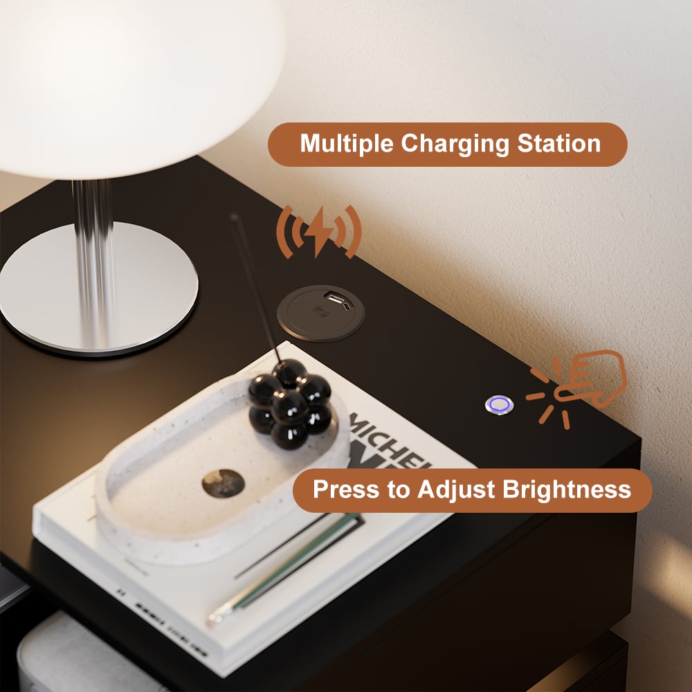HMR - Nightstand with Light & Charging Station