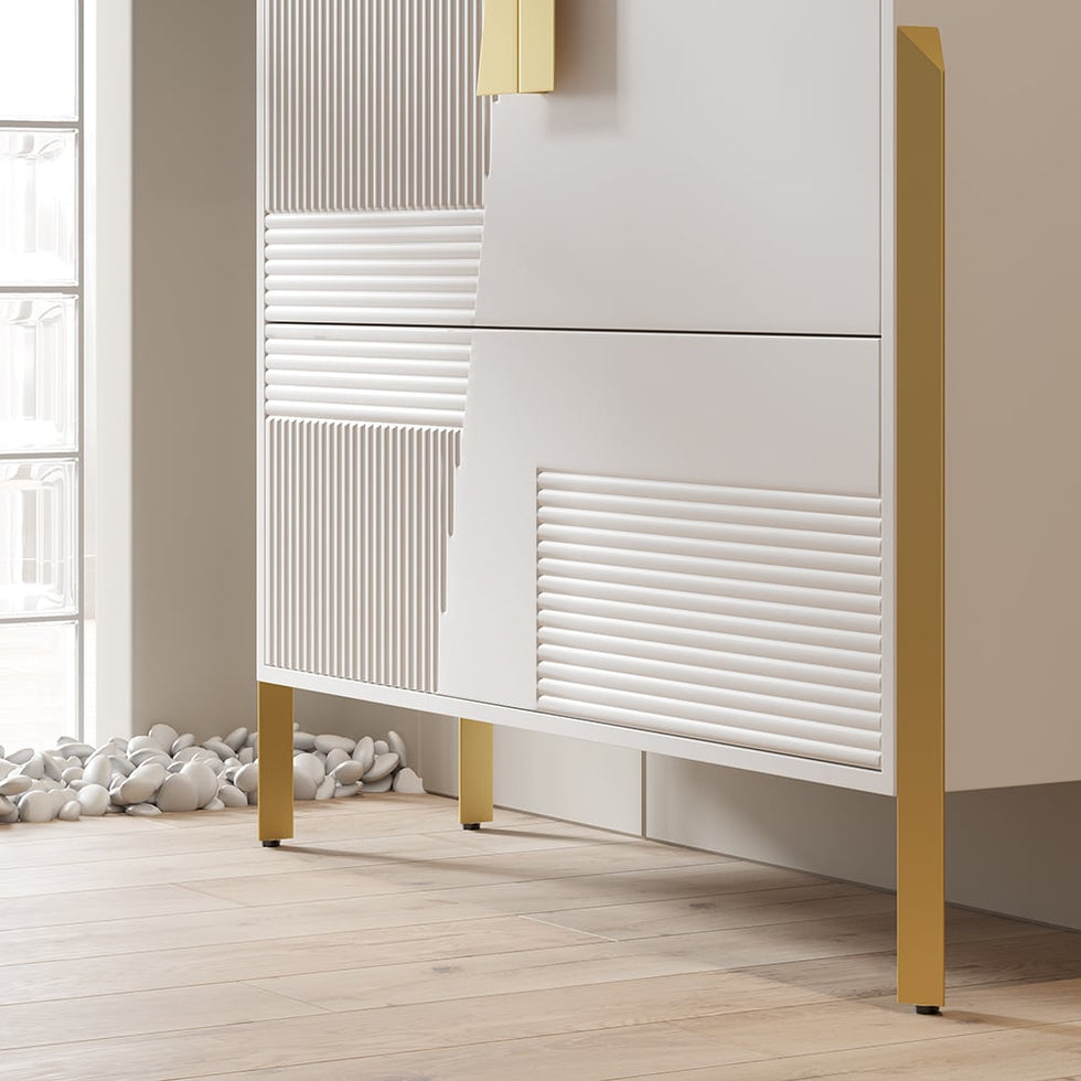 HMR - Modern Entryway White Shoe Storage Narrow Shoe Cabinet with 2 Flip Doors & 1 Drawer