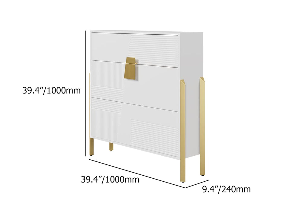 HMR - Modern Entryway White Shoe Storage Narrow Shoe Cabinet with 2 Flip Doors & 1 Drawer