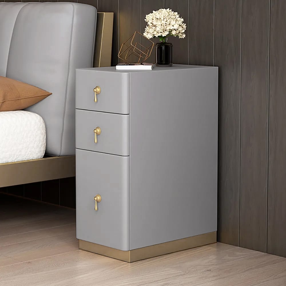 HMR - Modern Narrow 3-Drawer Nightstand with Faux Leather Upholstery