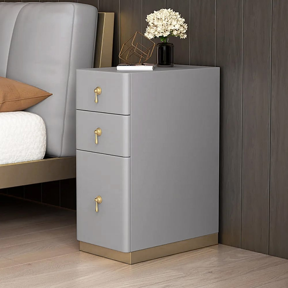 HMR - Modern Narrow 3-Drawer Nightstand with Faux Leather Upholstery