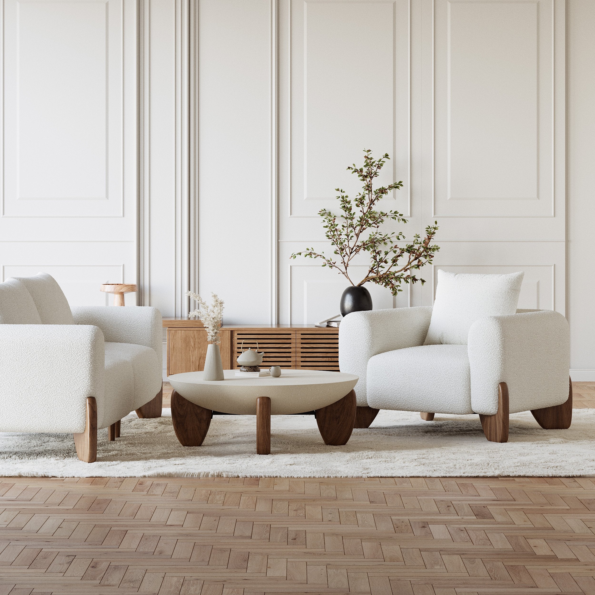 HMR - Curva Round Concrete Coffee Table with Wood Legs
