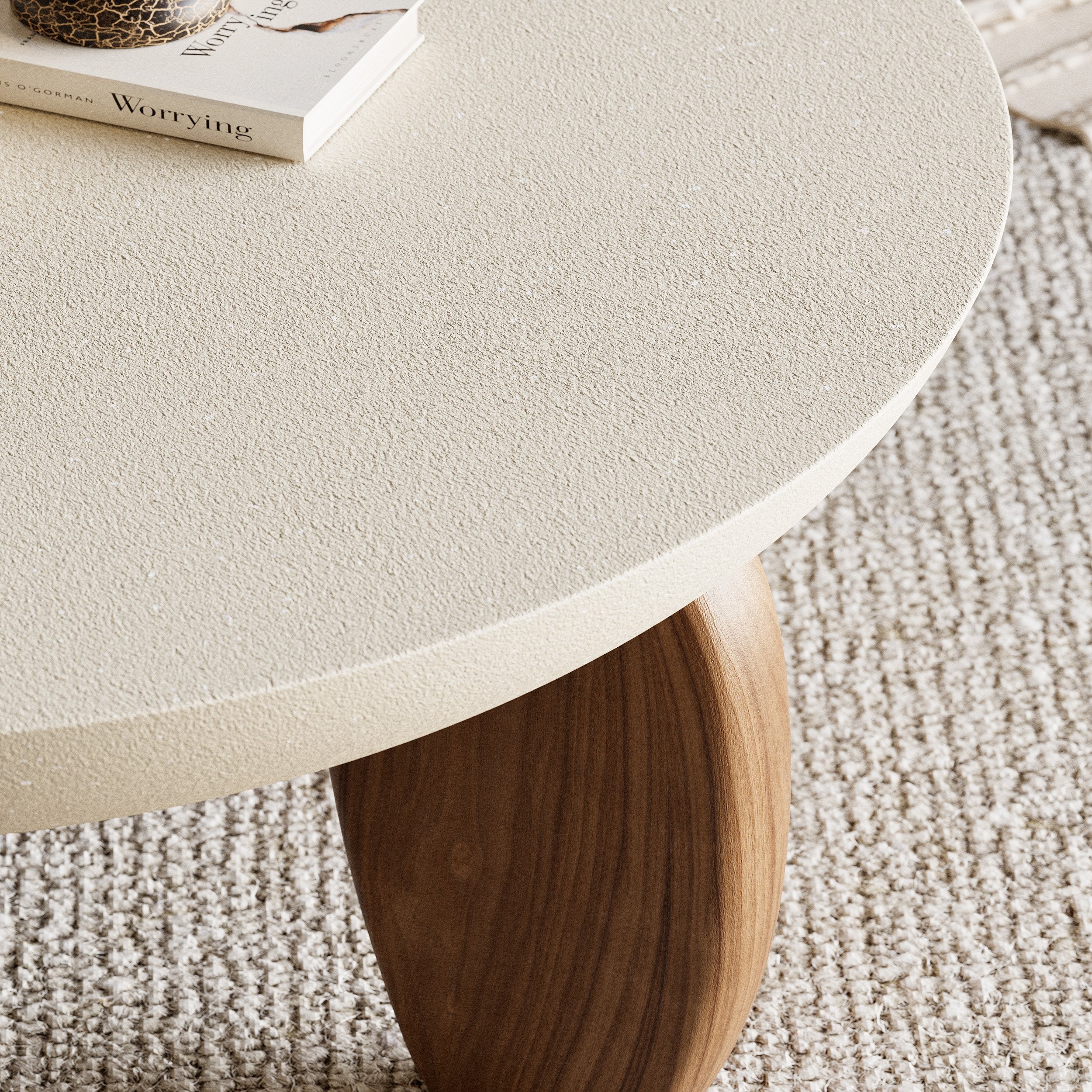 HMR - Curva Round Concrete Coffee Table with Wood Legs