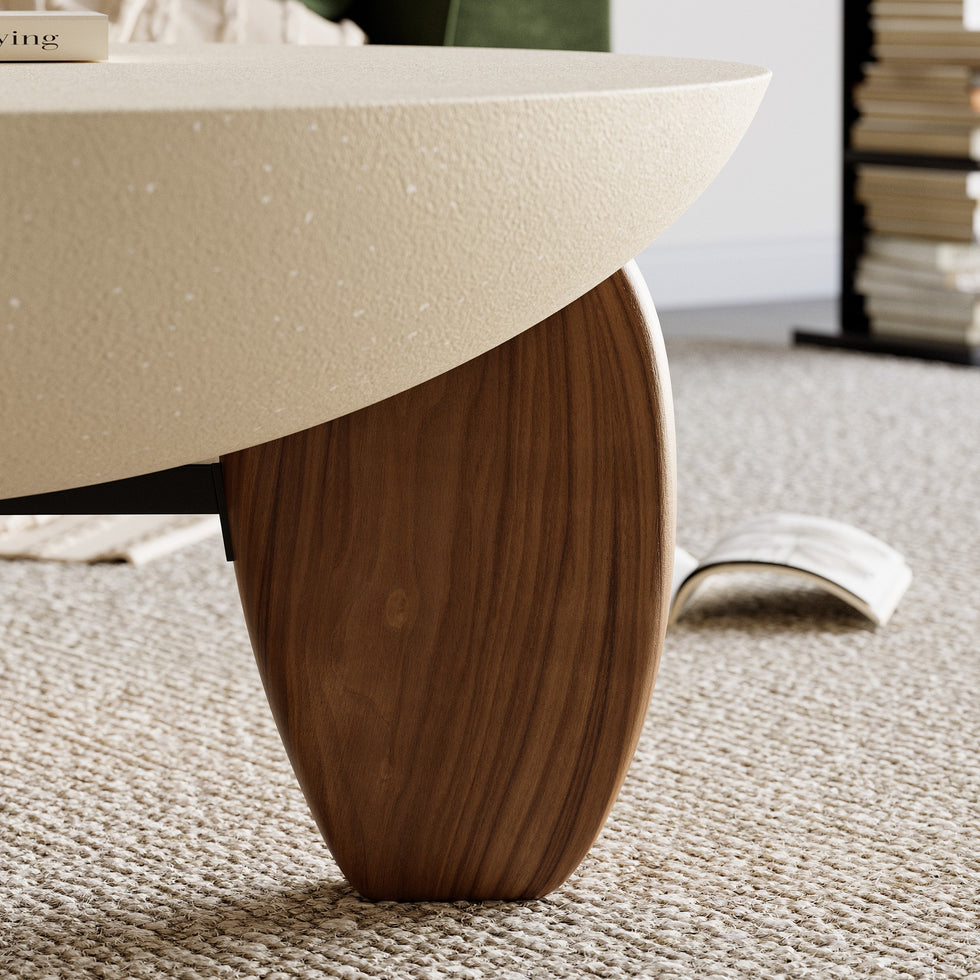 HMR - Curva Round Concrete Coffee Table with Wood Legs