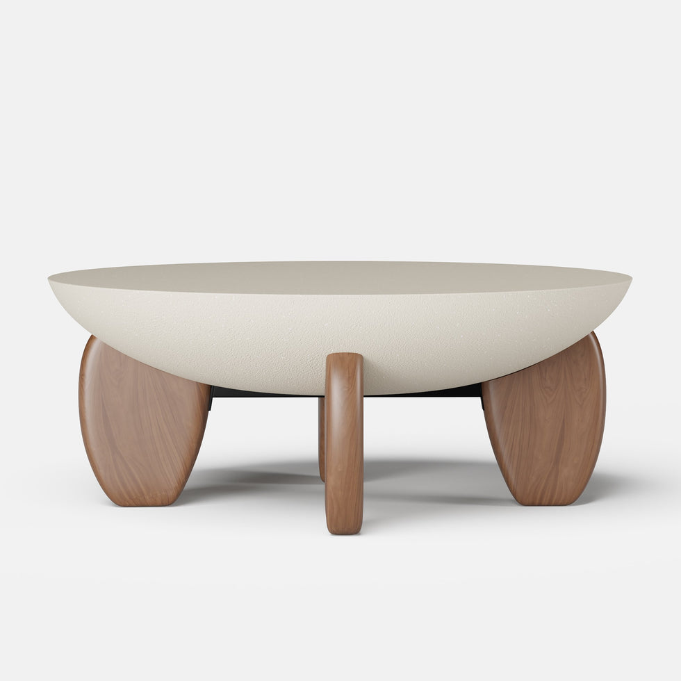 HMR - Curva Round Concrete Coffee Table with Wood Legs