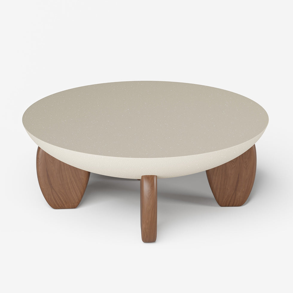 HMR - Curva Round Concrete Coffee Table with Wood Legs
