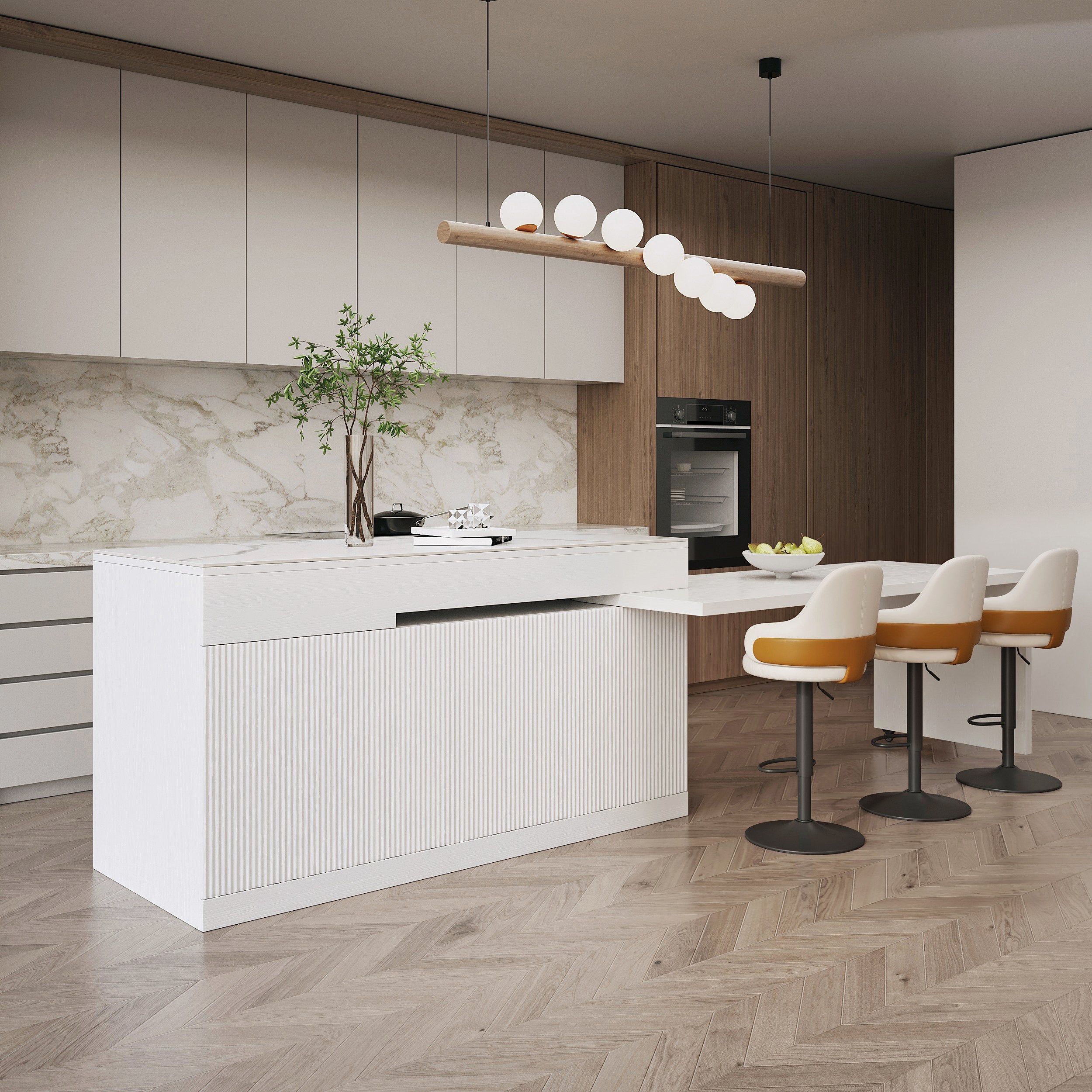 HMR - 81''-106" Extendable Kitchen lsland with Doors&Drawers