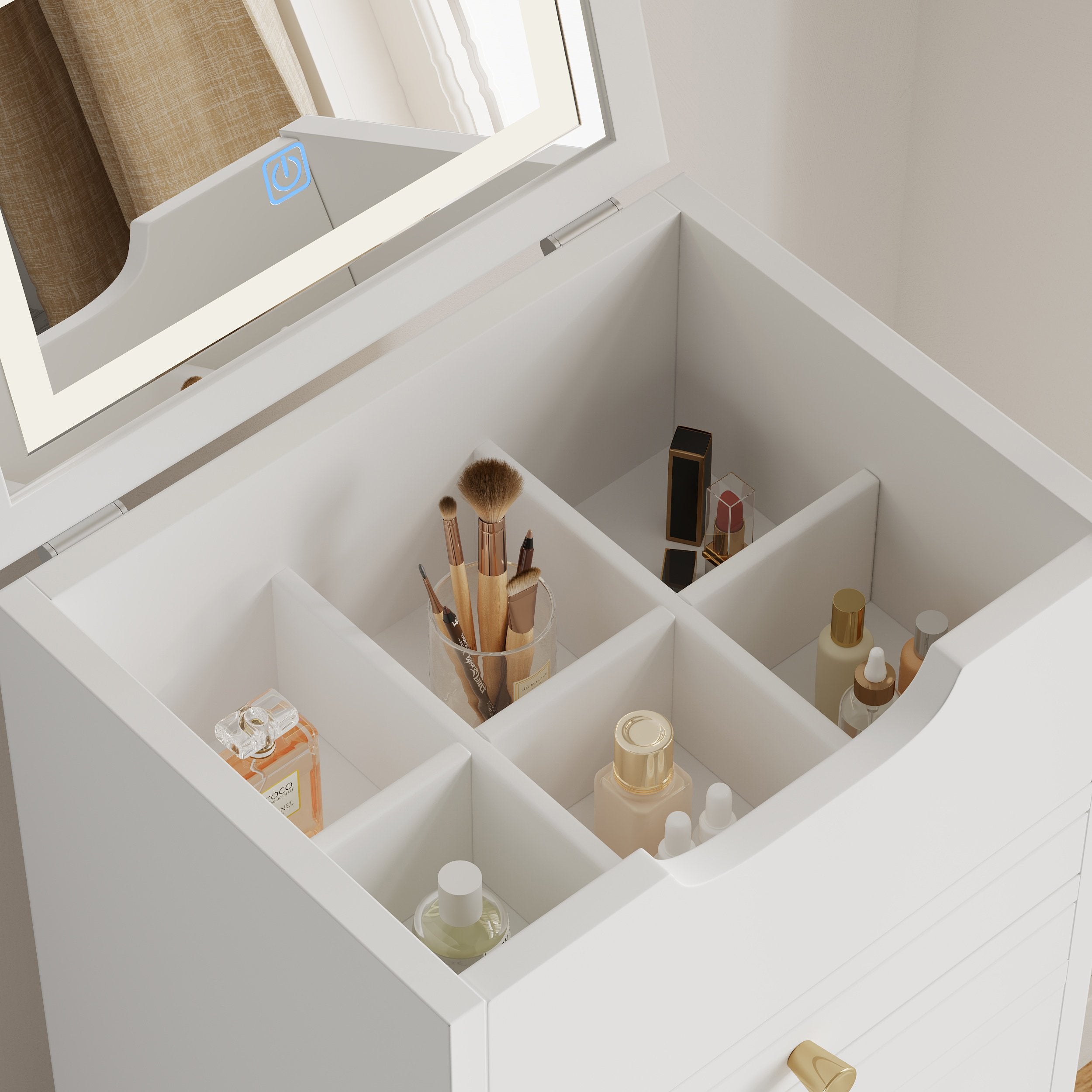 HMR - 5-Drawer Beauty Cart Dresser with LED Mirror & Jewelry Storage