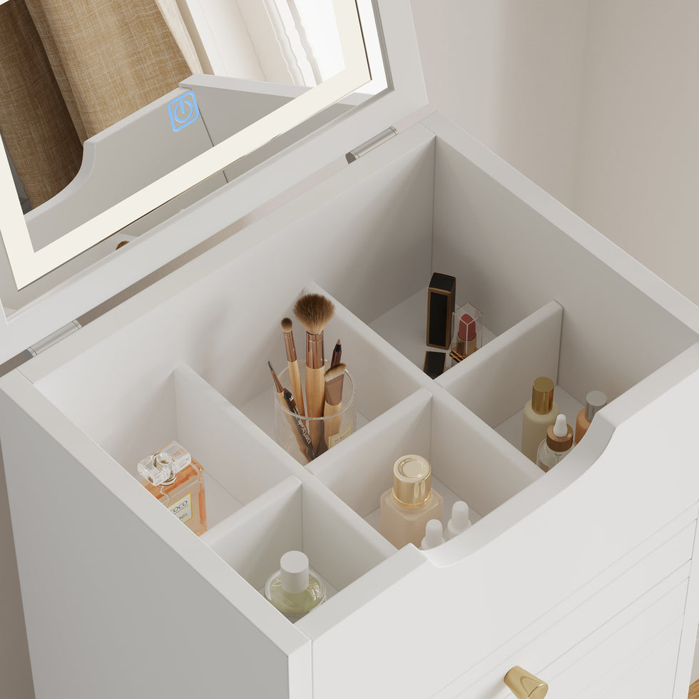 HMR - 5-Drawer Beauty Cart Dresser with LED Mirror & Jewelry Storage