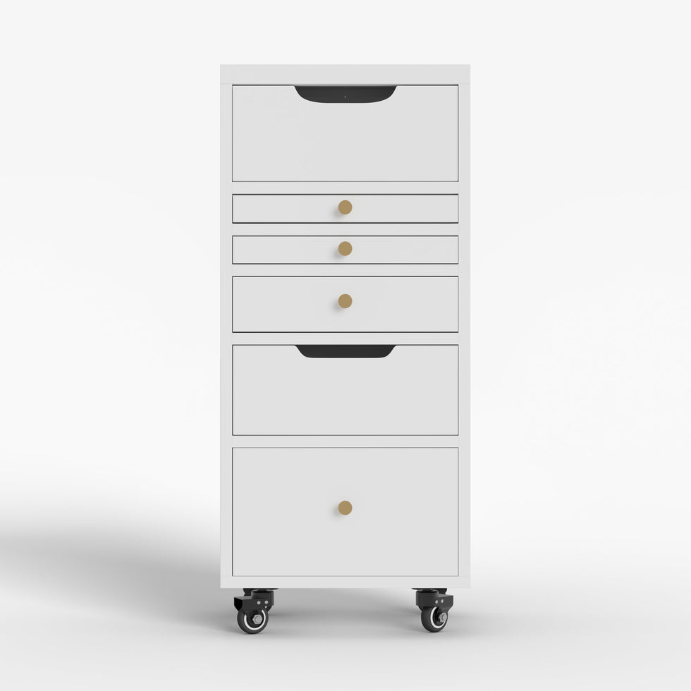 HMR - 5-Drawer Beauty Cart Dresser with LED Mirror & Jewelry Storage
