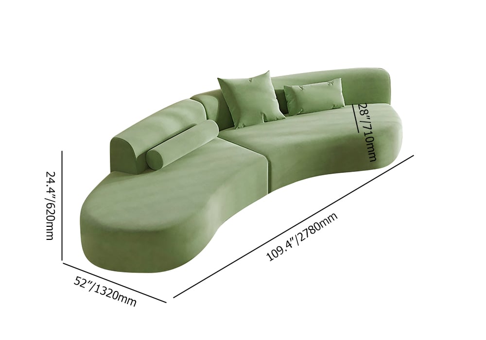 HMR - 109" 2-Piece Curved Sectional Sofa with Pillows