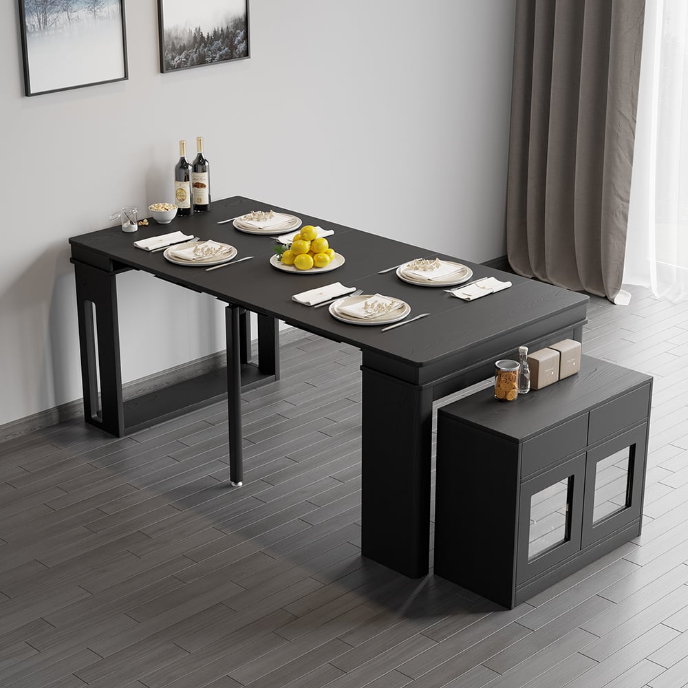 HMR - 70.9" Rectangle Folding Wood Dining Table with Sideboard (Seats 2-4 People)