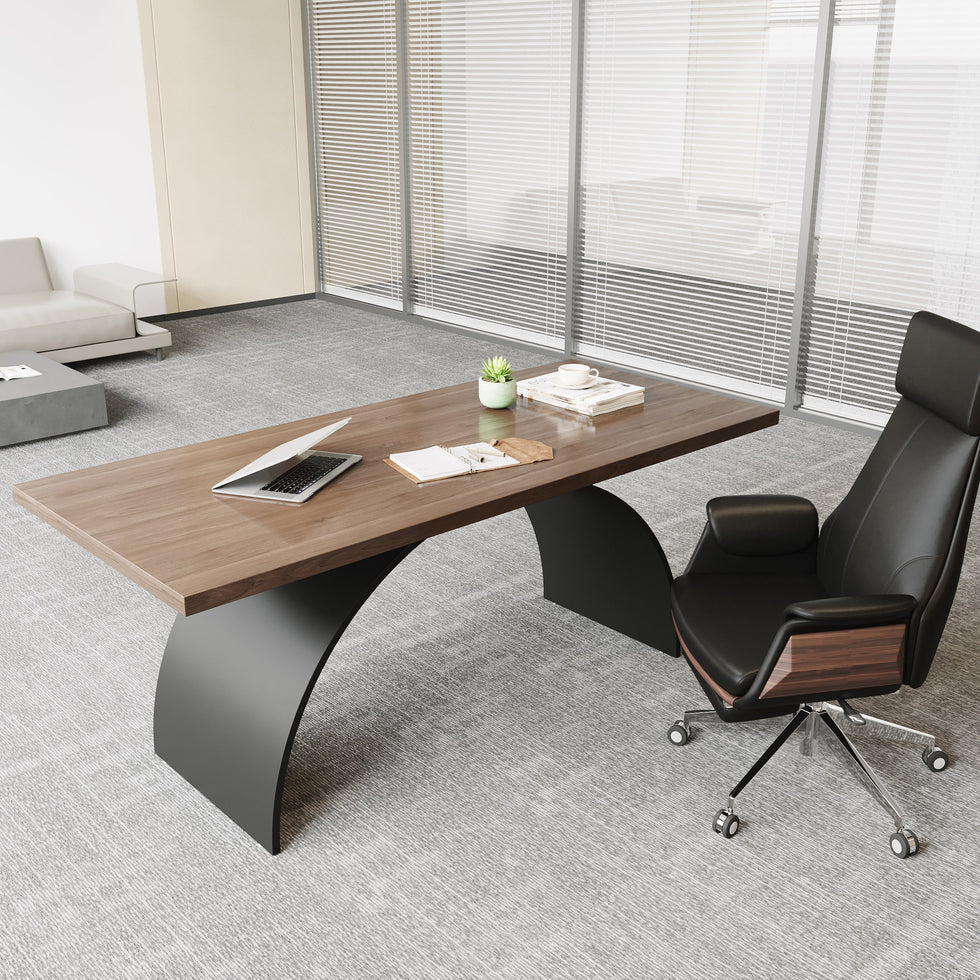 HMR - Modern Rectangular Writing Desk & Office Desk Chair Set High Back