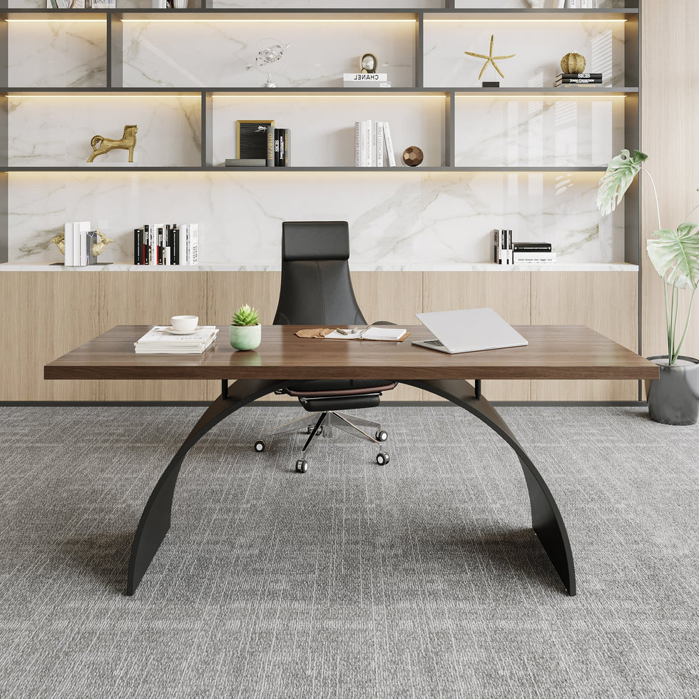 HMR - Modern Rectangular Writing Desk & Office Desk Chair Set High Back