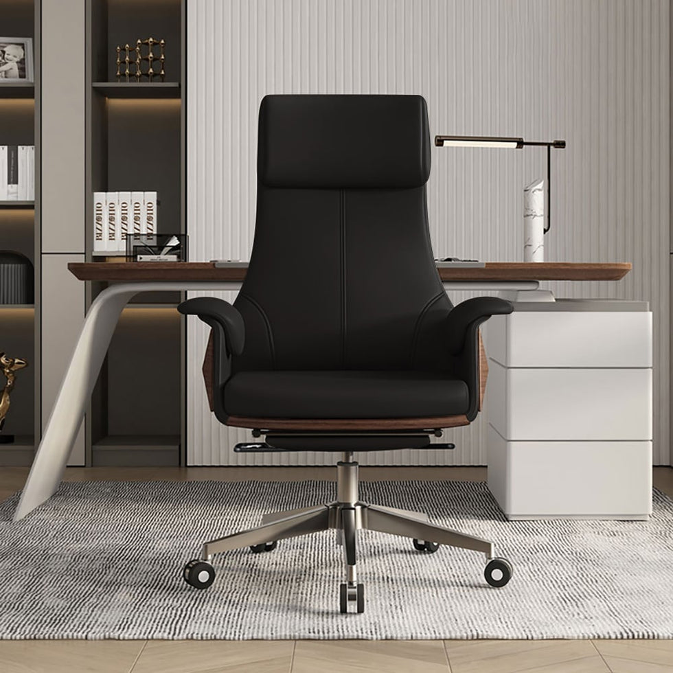 HMR - Modern Rectangular Writing Desk & Office Desk Chair Set High Back