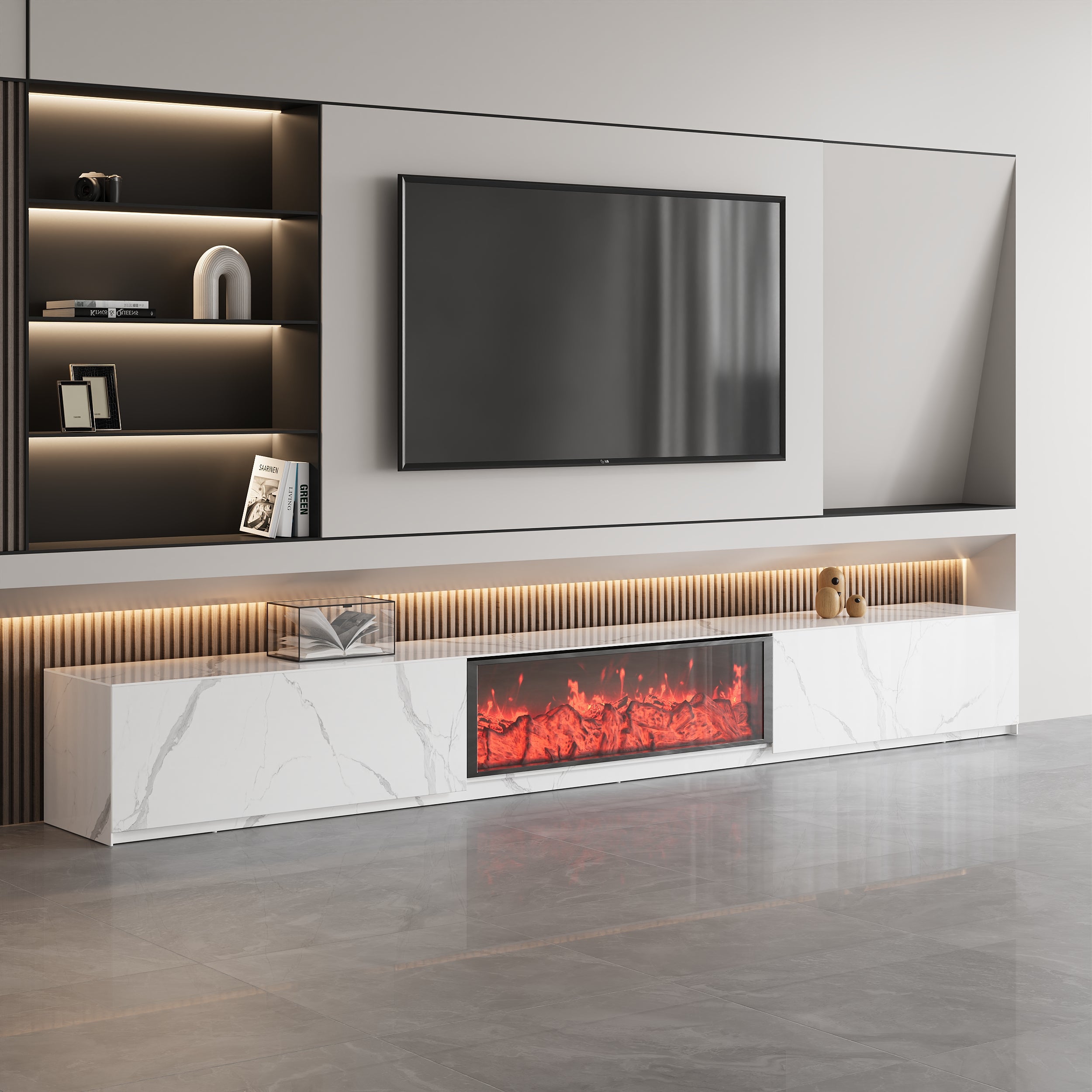 HMR - Electric Fireplace TV Stand with 2 Drawers