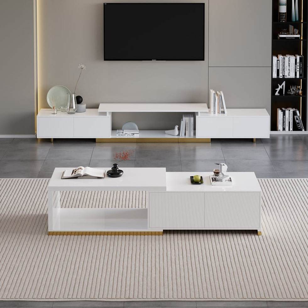 HMR - Mordelle Glossy Extendable TV Stand & Coffee Table Set