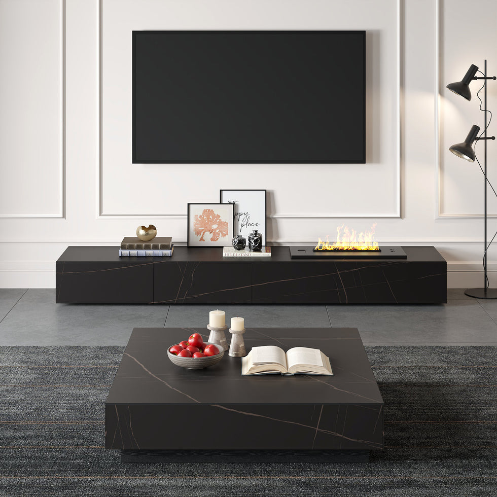 HMR - Sintered Stone Electric Fireplace Humidifier TV Stand & 39" Coffee Table Set