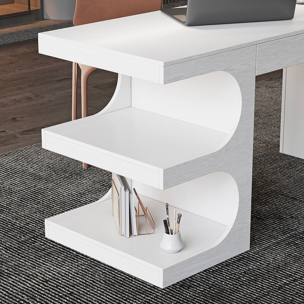 HMR - 64.2" Modern Writing Desk Office Desk with 1 Drawer & 4 Open Shelves