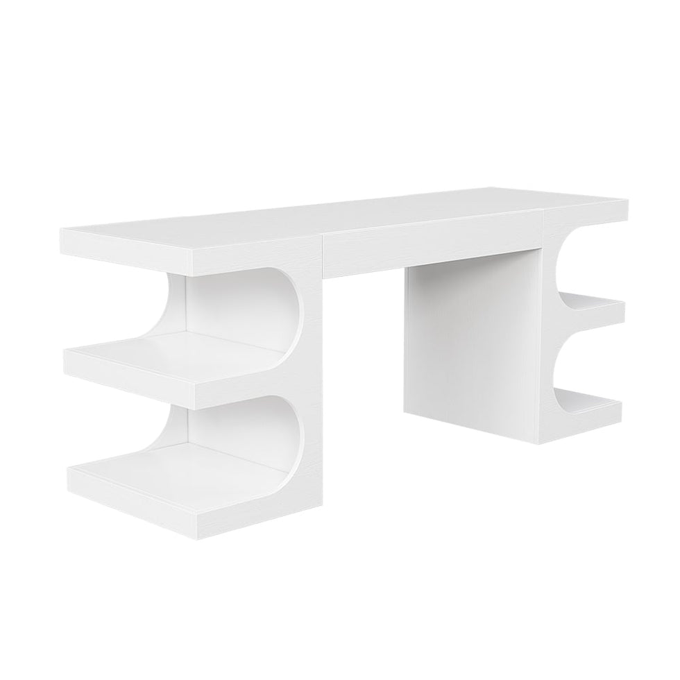 HMR - 64.2" Modern Writing Desk Office Desk with 1 Drawer & 4 Open Shelves