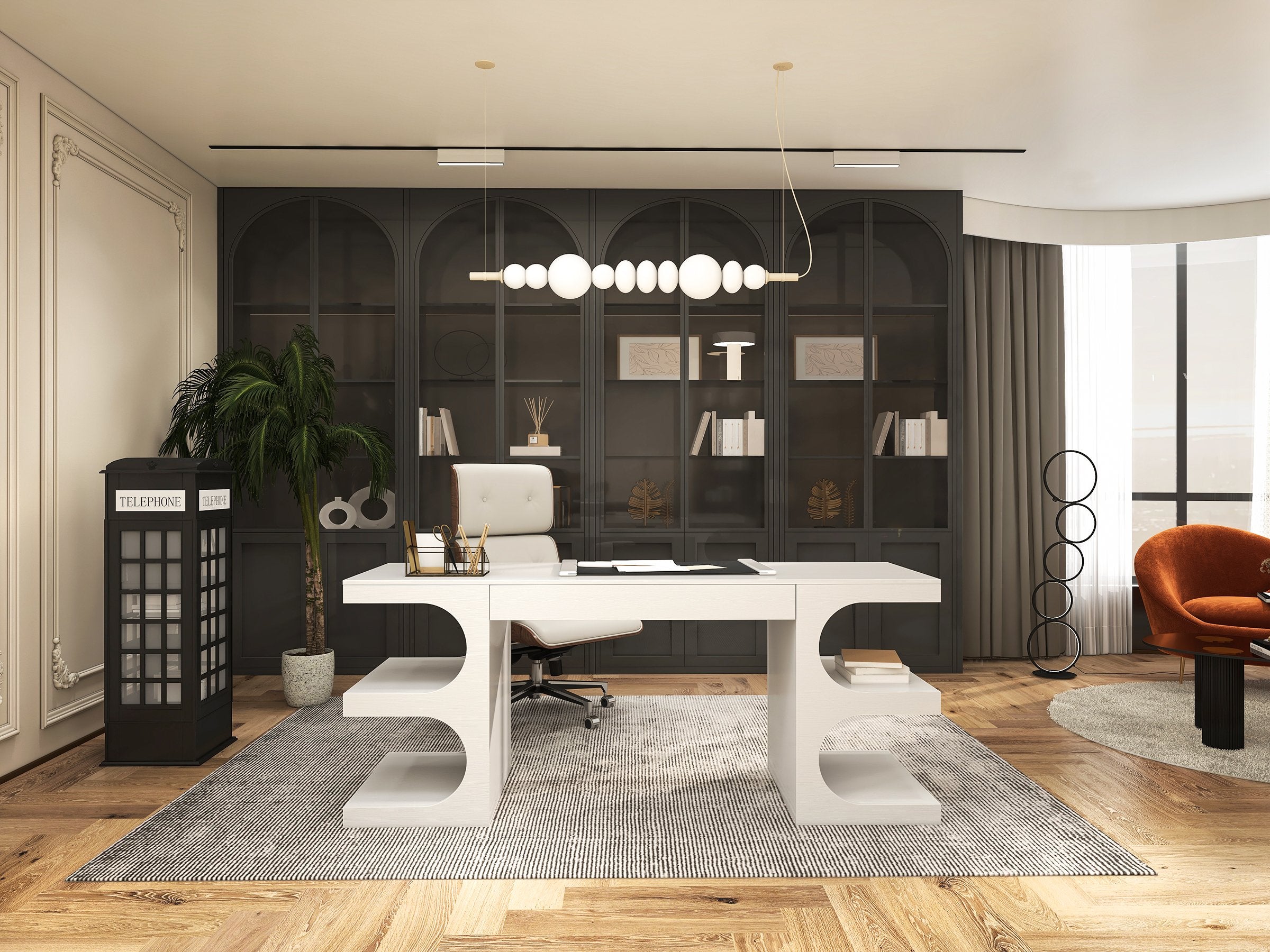HMR - 64.2" Modern Writing Desk Office Desk with 1 Drawer & 4 Open Shelves