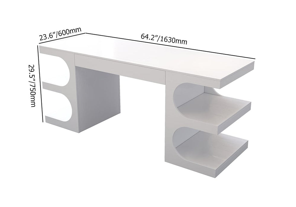 HMR - 64.2" Modern Writing Desk Office Desk with 1 Drawer & 4 Open Shelves