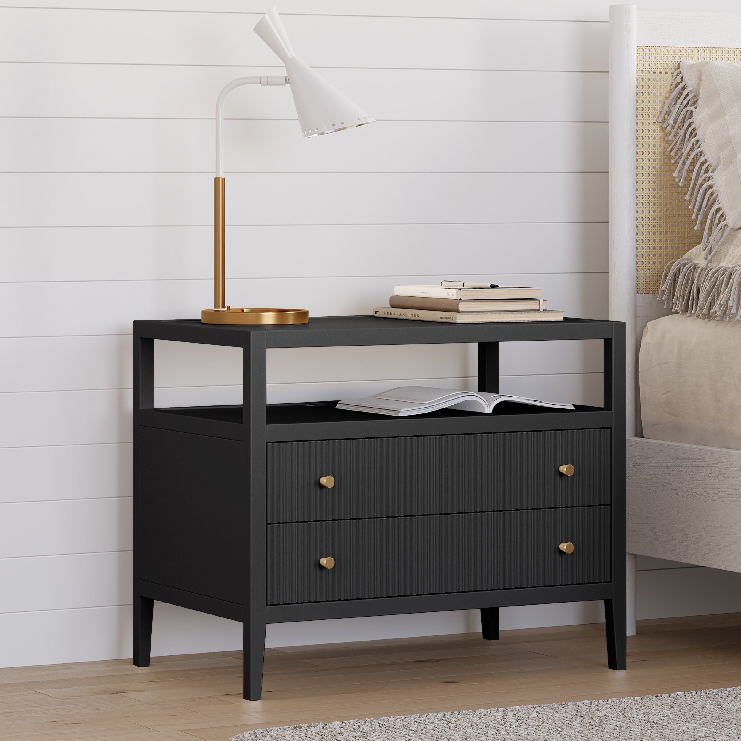 HMR - 30" Fluted 2-Drawer Wide Smart Nightstand