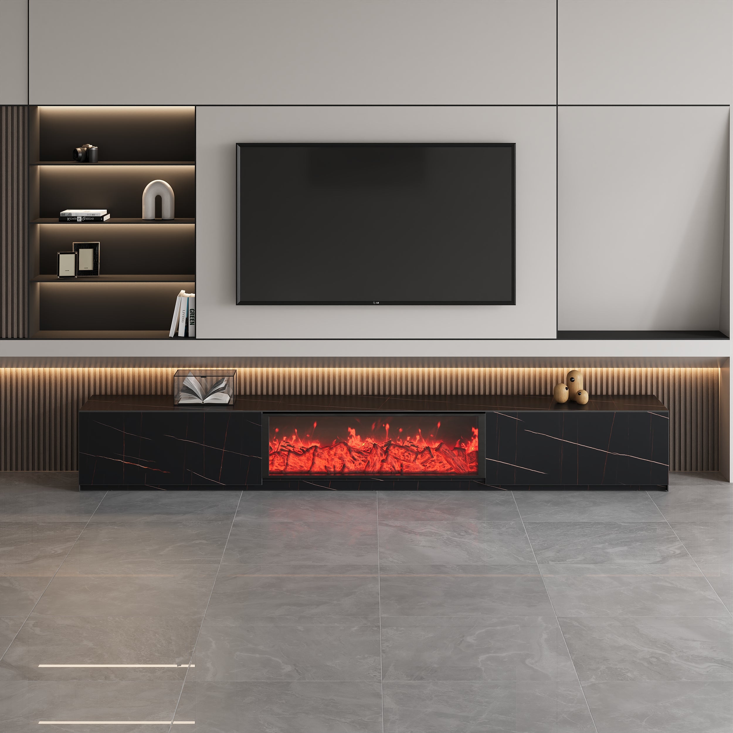 HMR - Electric Fireplace TV Stand with 2 Drawers