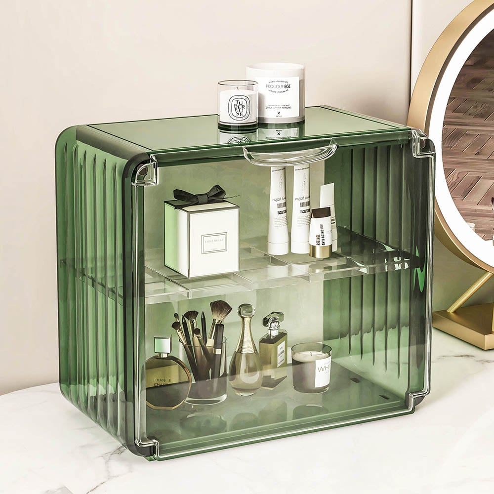 HMR - Modern 2-Tier Transparent Desk Organizer Storage Rack Acrylic Adjustable Shelf