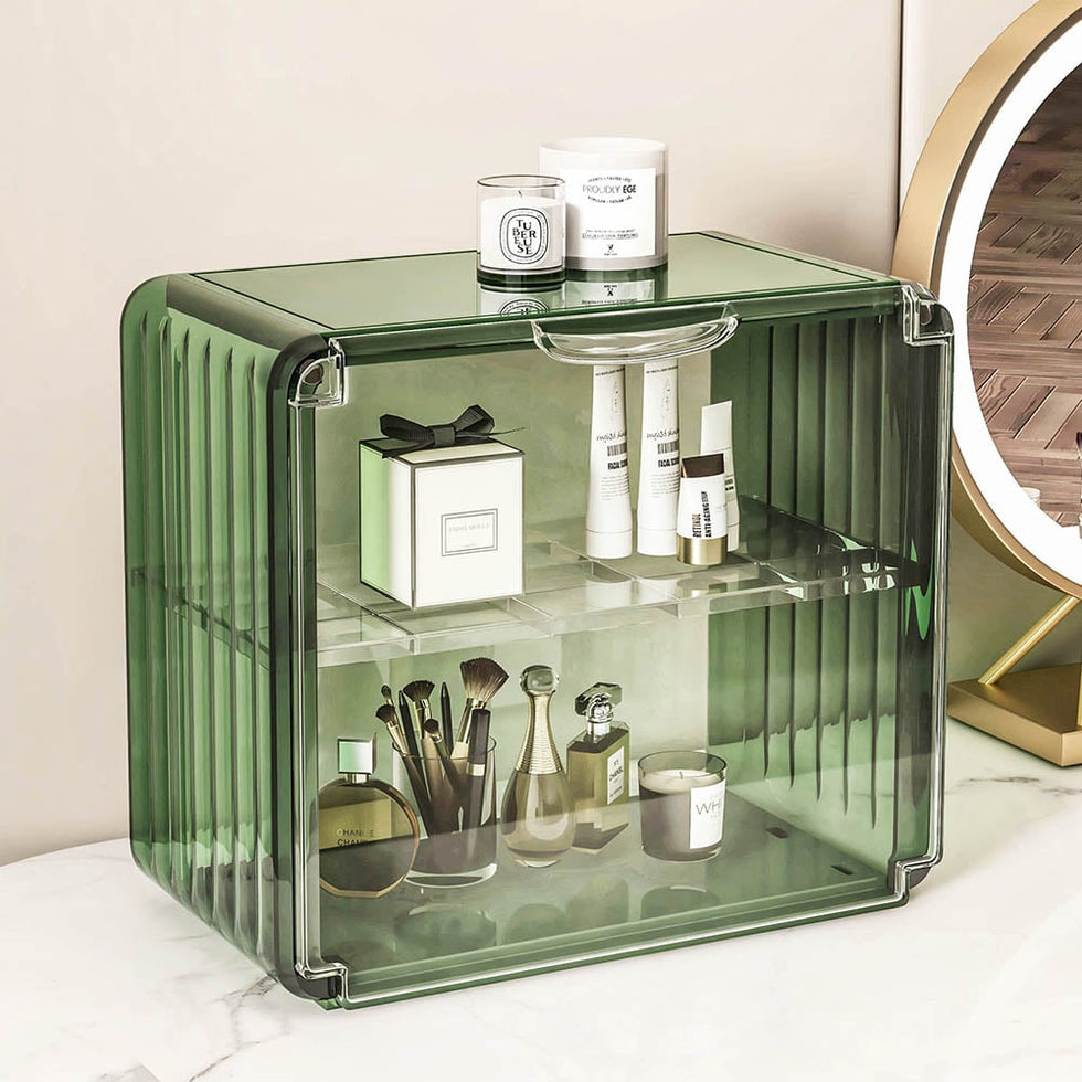 HMR - Modern 2-Tier Transparent Desk Organizer Storage Rack Acrylic Adjustable Shelf