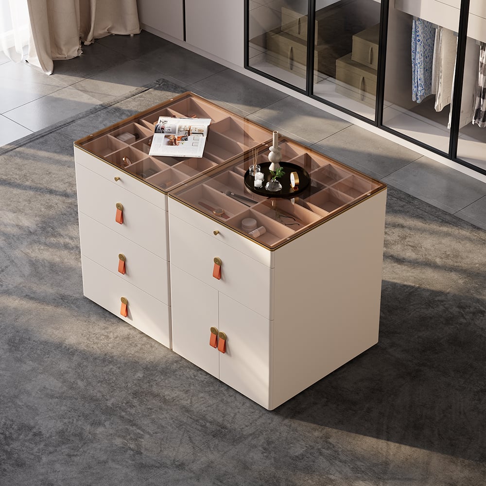 HMR - Chanor Modern Champagne Walk in Closet Island Dresser & Chest Jewelry Storage