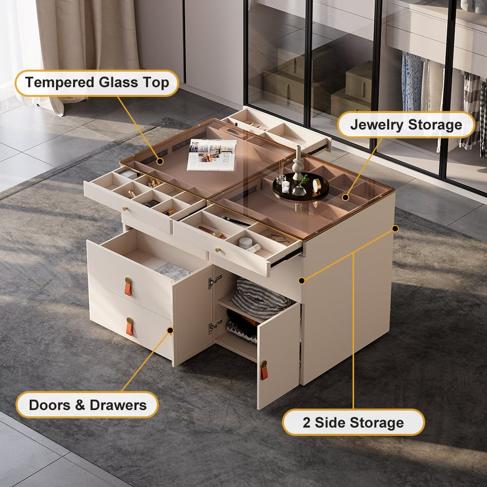 HMR - Chanor Modern Champagne Walk in Closet Island Dresser & Chest Jewelry Storage