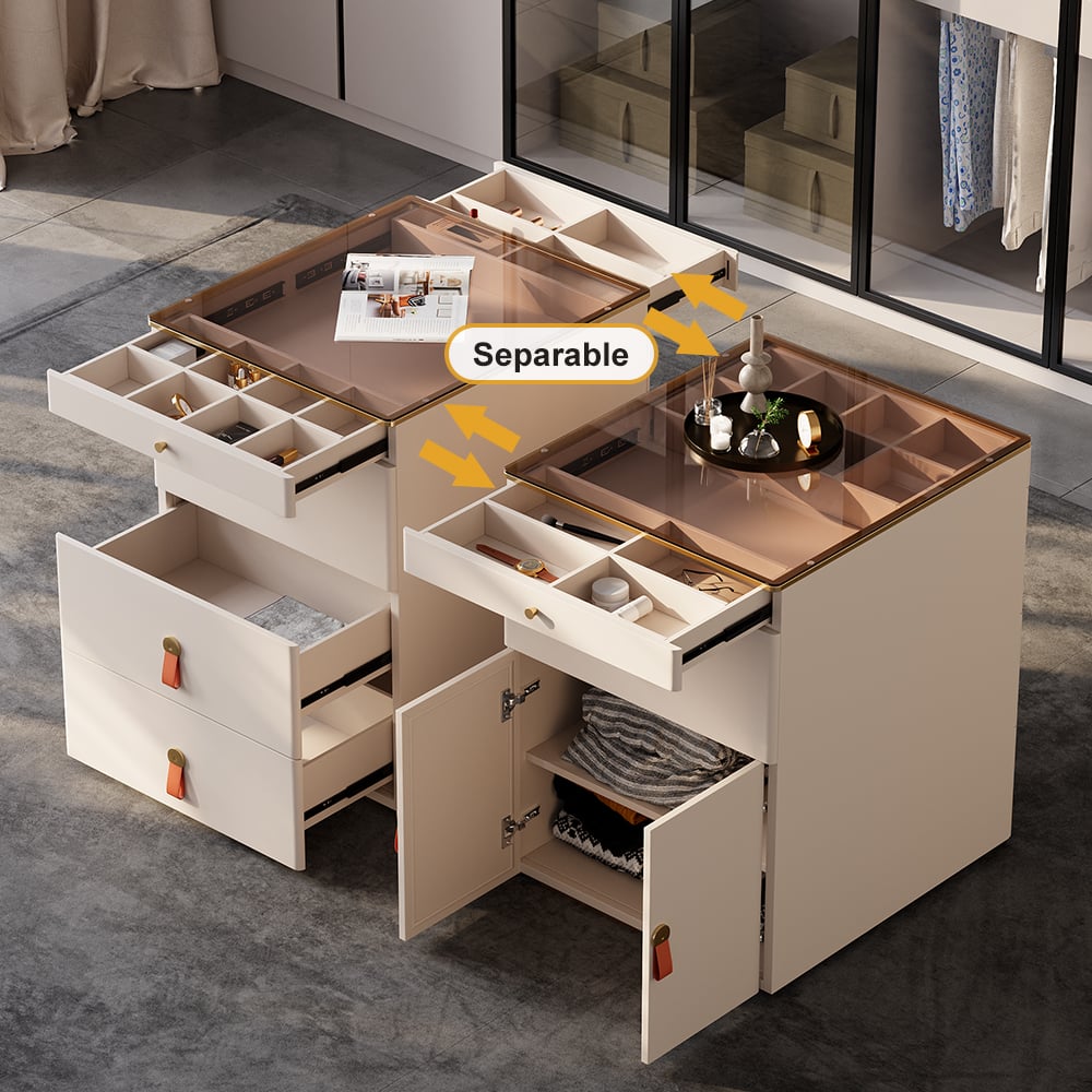 HMR - Chanor Modern Champagne Walk in Closet Island Dresser & Chest Jewelry Storage