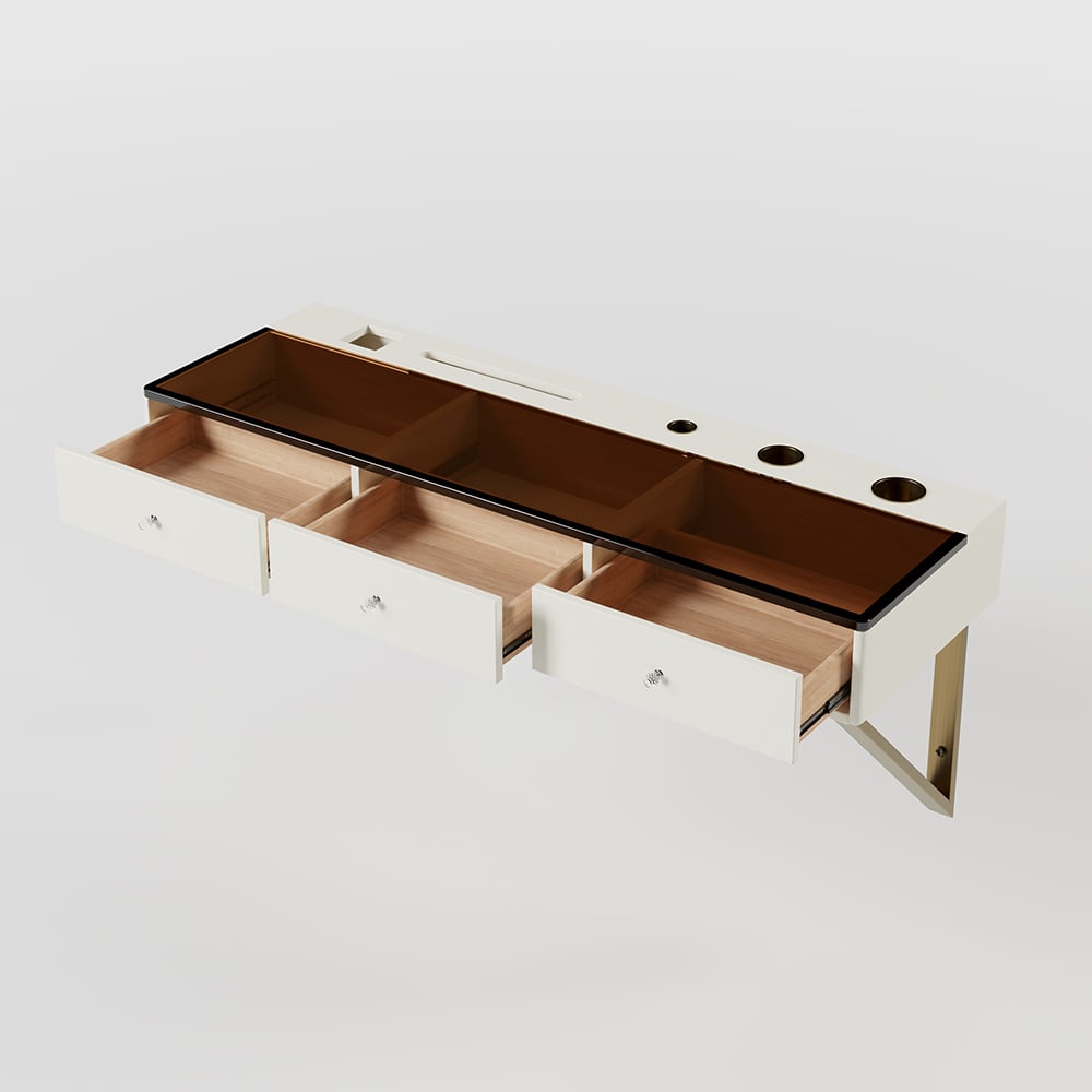 HMR - 47 Leather Floating Tempered Glass Top Makeup Vanity