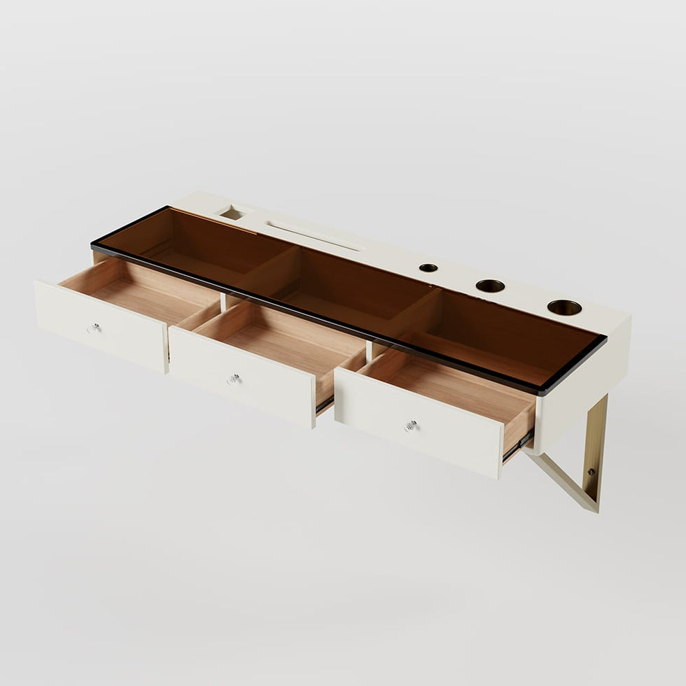 HMR - 47 Leather Floating Tempered Glass Top Makeup Vanity