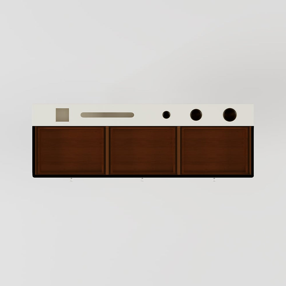 HMR - 47 Leather Floating Tempered Glass Top Makeup Vanity