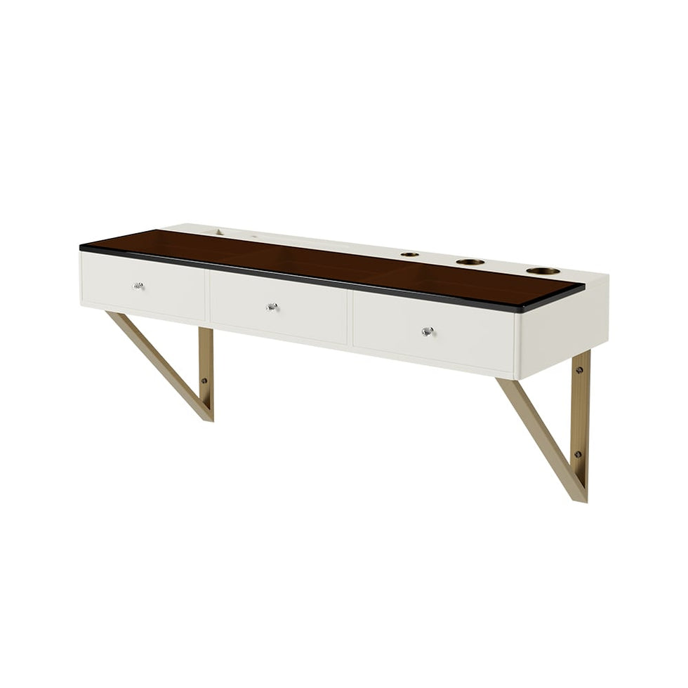 HMR - 47 Leather Floating Tempered Glass Top Makeup Vanity