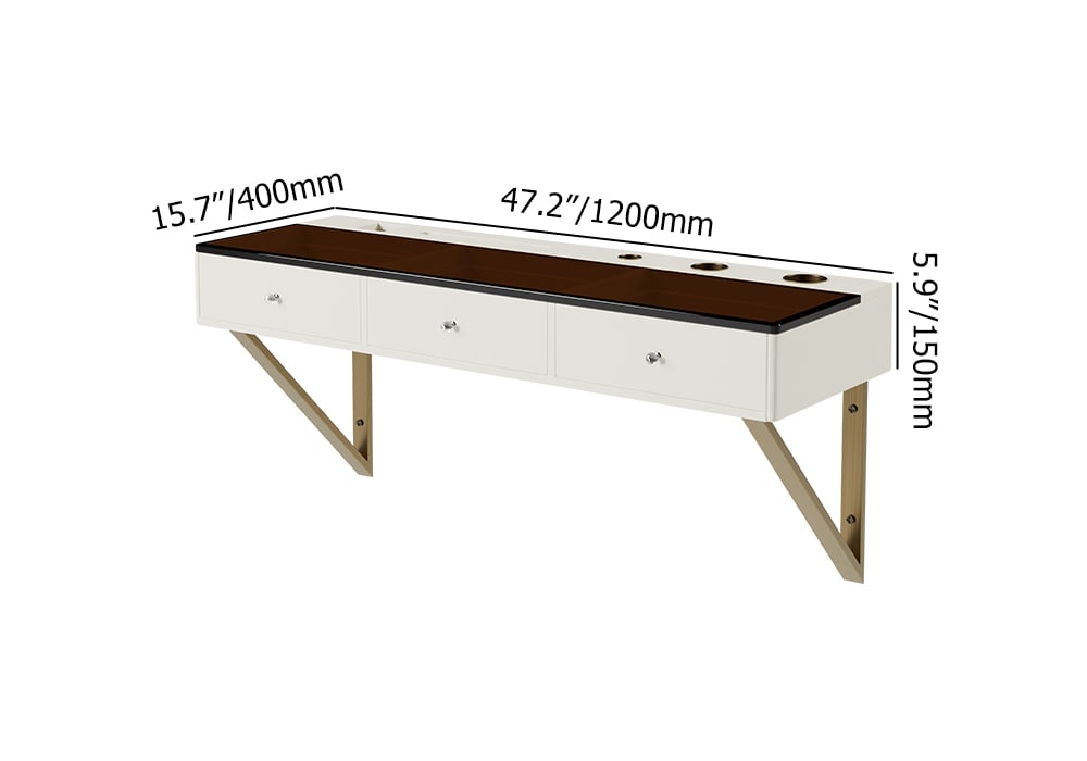 HMR - 47 Leather Floating Tempered Glass Top Makeup Vanity