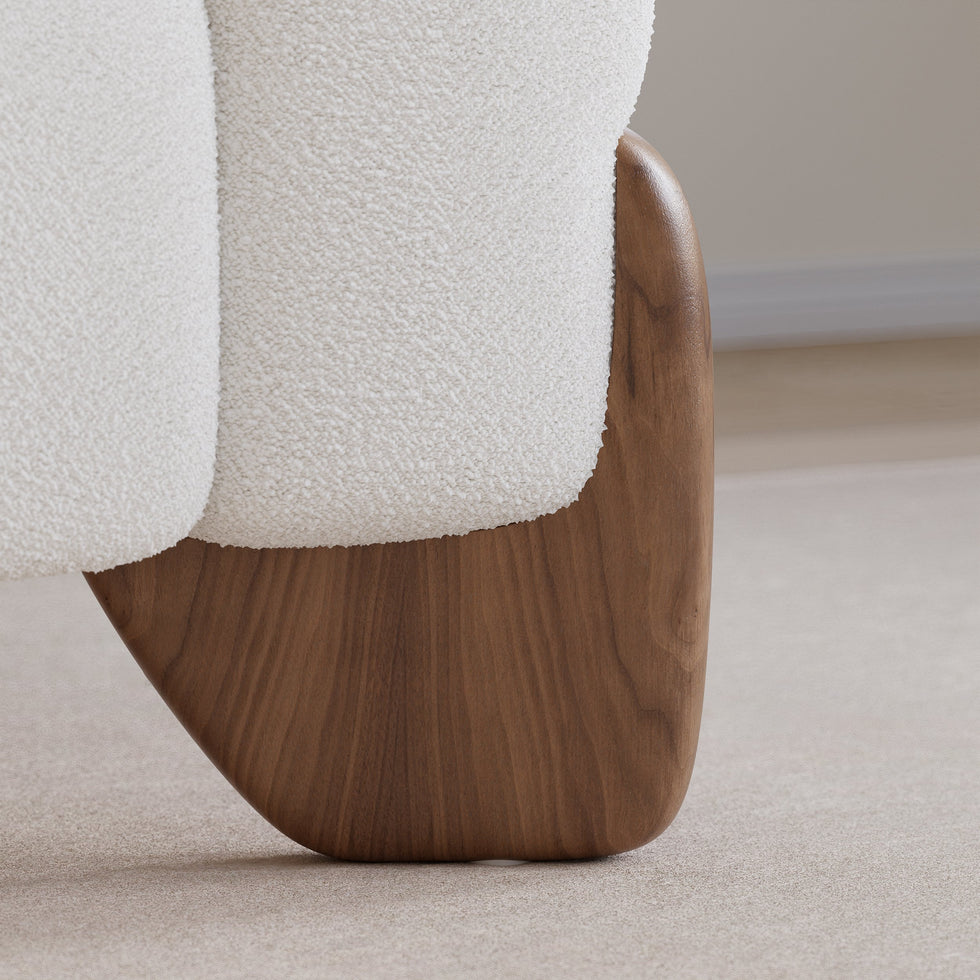 HMR - Curva White Boucle Accent Chair with Wood Frame