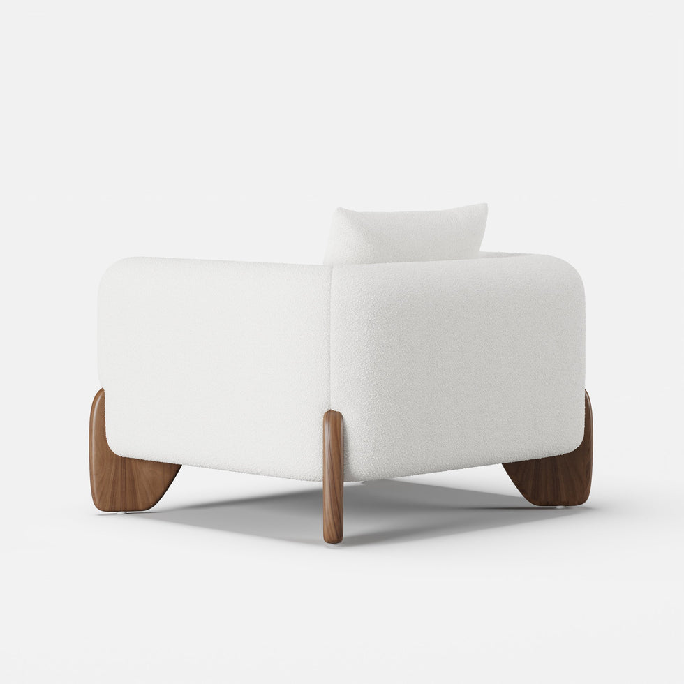 HMR - Curva White Boucle Accent Chair with Wood Frame