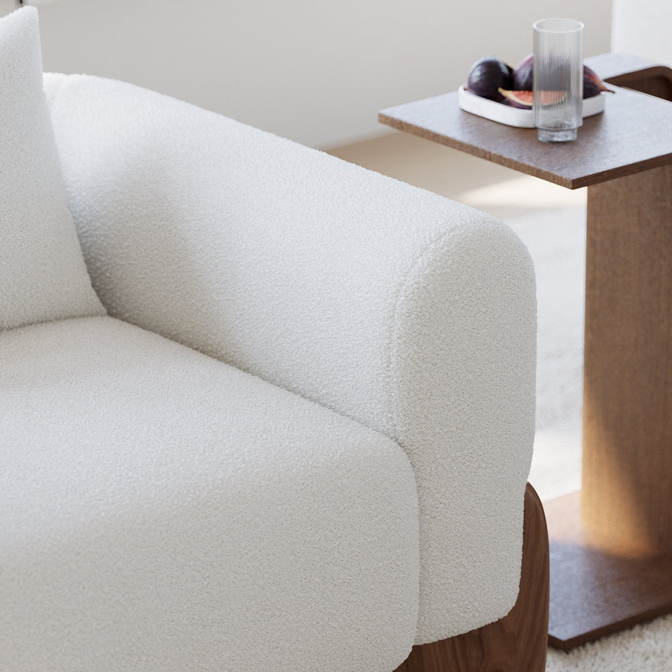 HMR - Curva White Boucle Accent Chair with Wood Frame
