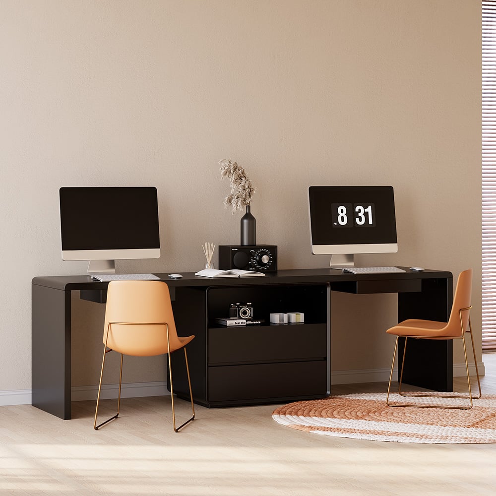 HMR - 94.5" 2-Person Double Desk Modern Retangular Office Desk 4 Drawers & 1 Cabinet