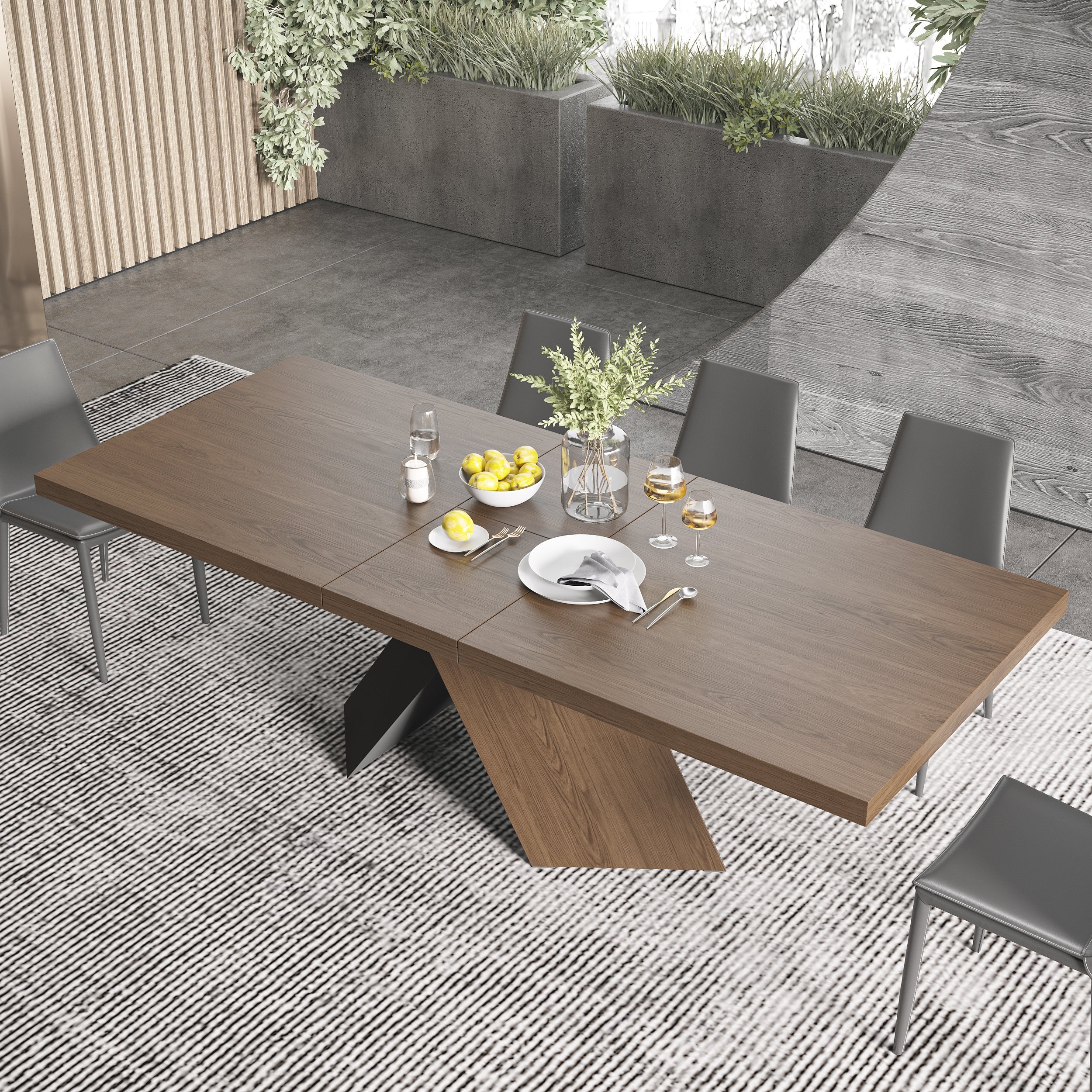 HMR - Farmhouse Extendable Wood Dining Table