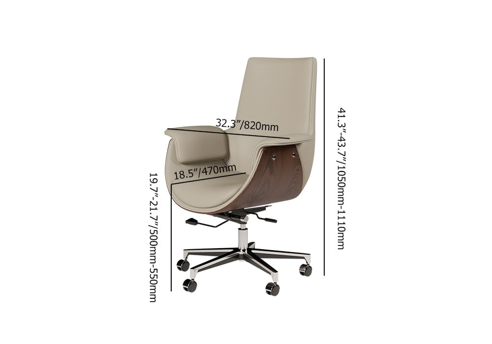 HMR - Gray Leather Modern Home Office Chair Upholstered High Back Desk Chair Wood Grain Frame