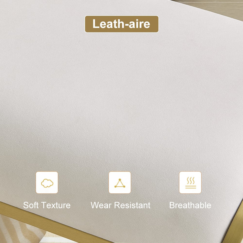 HMR - Upart Leath-aire Upholstered Vanity Stool with Gold Frame
