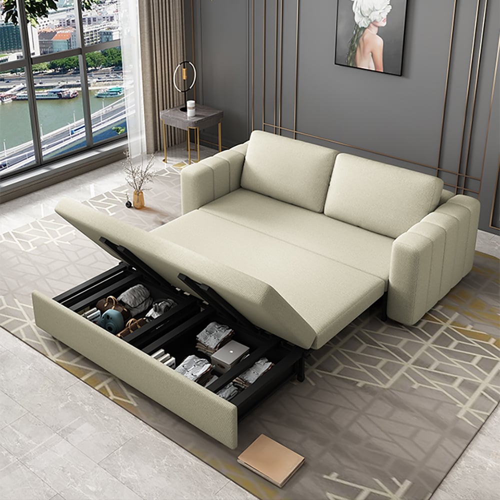 HMR - King 3-Seater Convertible Sleeper Sofa with Linen Upholstery