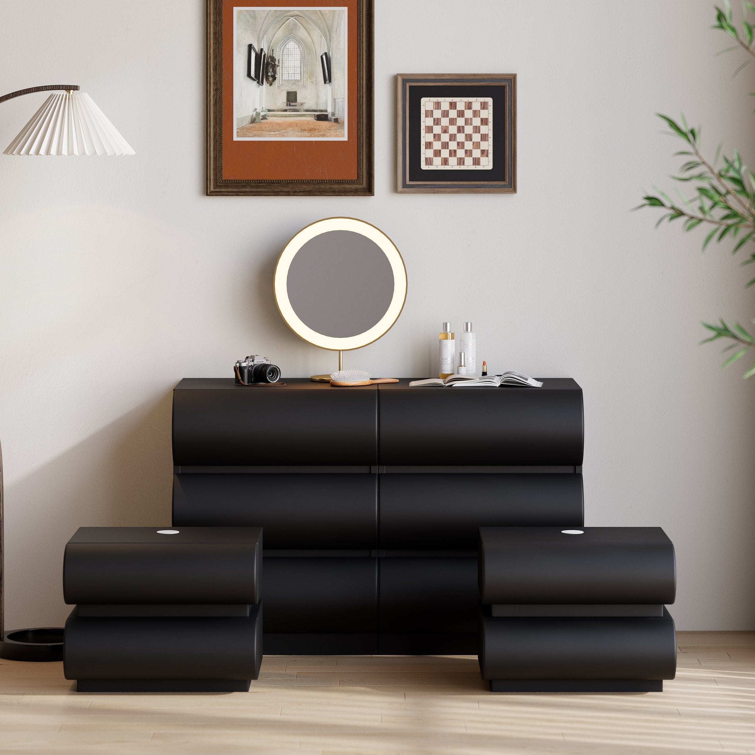 HMR - Humply Leather 6-Drawer Dresser & 2 Smart Nightstands Set