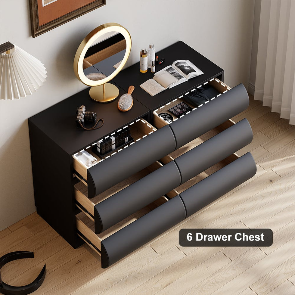 HMR - Humply Leather 6-Drawer Dresser & 2 Smart Nightstands Set