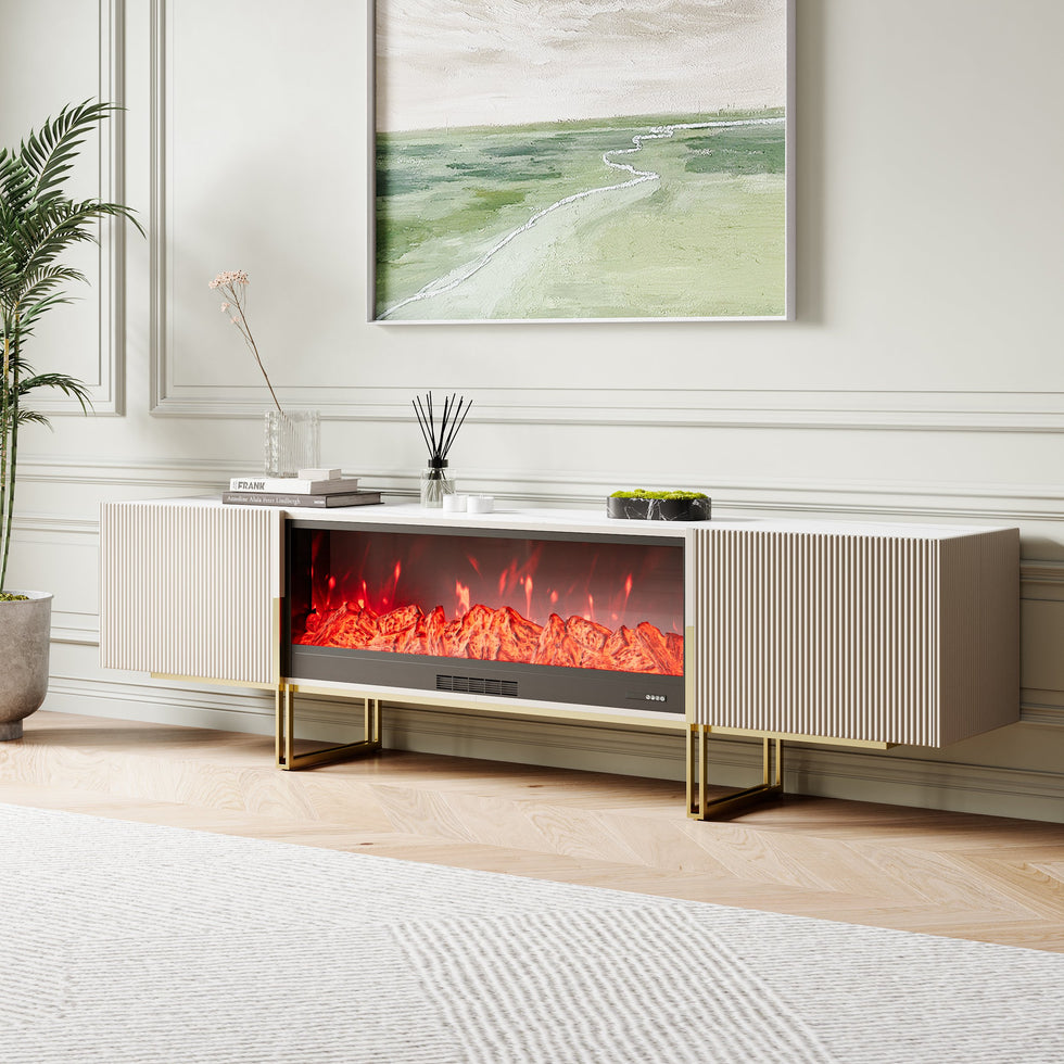 HMR - Grovyn Sintered Stone Top Fluted TV Stand with Storage